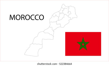 Map and National flag of Morocco.