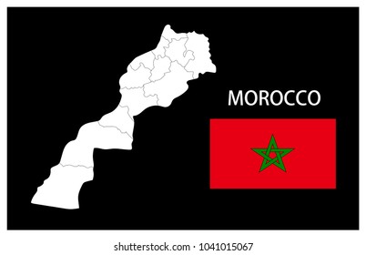 Map and National flag of Morocco,Map Of Morocco With Flag Isolated On Black Background,Vector Illustration Flag and Map of Morocco for continue.