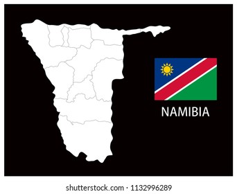 Map and National flag of Namibia,Map Of Namibia With Flag Isolated On Black Background,Vector Illustration Flag and Map of Namibia for continue.