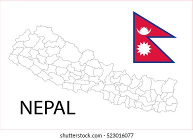 Map and National flag of Nepal.