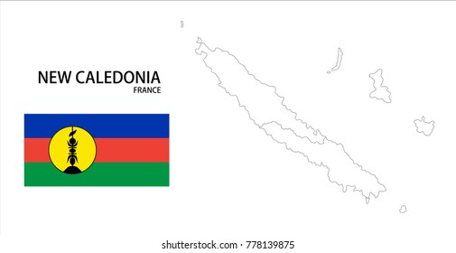 Map and National flag of New Caledonia (France).