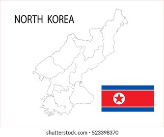 Map and National flag of North Korea.