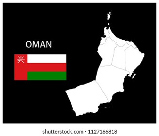 Map and National flag of Oman,Map Of Oman With Flag Isolated On Black Background,Vector Illustration Flag and Map of Oman for continue.