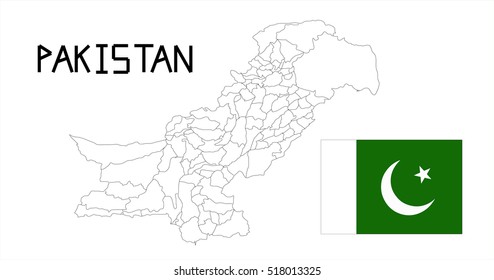 Map and National flag of Pakistan.Map Of Pakistan With Flag Isolated On White Background,Vector Illustration Flag and Map of Pakistan for continue.