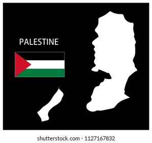 Map and National flag of Palestine,Map Of Palestine With Flag Isolated On Black Background,Vector Illustration Flag and Map of Palestine for continue.