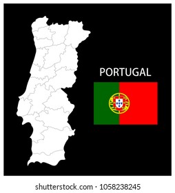 Map and National flag of Portugal,Map Of Portugal With Flag Isolated On Black Background,Vector Illustration Flag and Map of Portugal for continue.