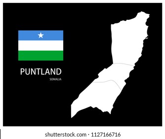 Map and National flag of Puntland (Somalia),Map Of Puntland (Somalia) With Flag Isolated On Black Background,Vector Illustration Flag and Map of Puntland (Somalia) for continue.