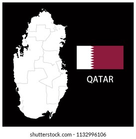 Map and National flag of Qatar,Map Of Qatar With Flag Isolated On Black Background,Vector Illustration Flag and Map of Qatar for continue.