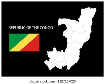 Map and National flag of Republic of the Congo,Map Of Republic of the Congo With Flag Isolated On Black Background,Vector Illustration Flag and Map of Republic of the Congo for continue.
