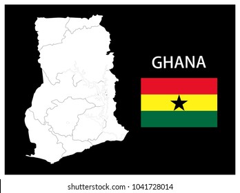 Map and National flag of Republic of Ghana,Map Of Republic of Ghana With Flag Isolated On Black Background.