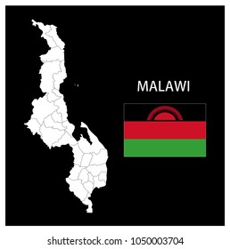 Map and National flag of Republic of Malawi,Map Of Republic of Malawi With Flag Isolated On Black Background,Vector Illustration Flag and Map of Republic of Malawi for continue.