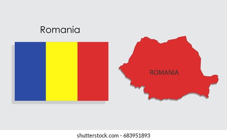 Map and National flag of Romania