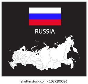 Map and National flag of Russia,Map Of Russia With Flag Isolated On Black Background,Vector Illustration Flag and Map of Russia for continue.