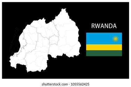 Map and National flag of Rwanda,Map Of Rwanda With Flag Isolated On Black Background,Vector Illustration Flag and Map of Rwanda for continue.