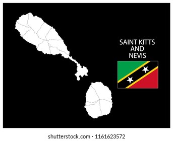 Map and National flag of Saint Kitts and Nevis,Map Of Saint Kitts and Nevis With Flag Isolated On Black Background,Vector Illustration Flag and Map of Saint Kitts and Nevis for continue.