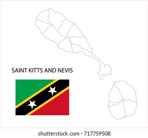 Map and National flag of Saint Kitts and Nevis.