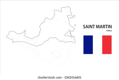 Map and National flag of Saint-Martin (France),Map Of Saint-Martin (France) With Flag Isolated On White Background,Vector Illustration Flag and Map of Saint-Martin (France) for continue.