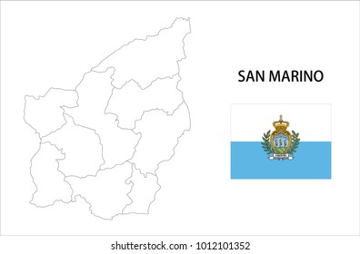 Map and National flag of San Marino,Map Of San Marino With Flag Isolated On White Background,Vector Illustration Flag and Map of San Marino for continue.