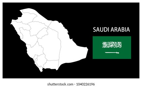 Map and National flag of Saudi Arabia,Map Of Saudi Arabia With Flag Isolated On Black Background,Vector Illustration Flag and Map of Saudi Arabia for continue.