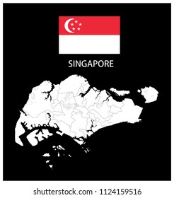 Map and National flag of Singapore, Map Of Singapore With Flag Isolated On Black Background, Vector Illustration Flag and Map of Singapore for continue.