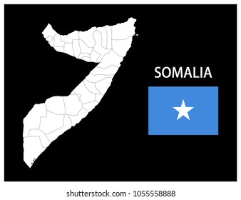 Map and National flag of Somalia,Map Of Somalia With Flag Isolated On Black Background,Vector Illustration Flag and Map of Somalia for continue.