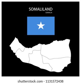 Map and National flag of Somaliland,Map Of Somaliland With Flag Isolated On Black Background,Vector Illustration Flag and Map of Somaliland for continue.