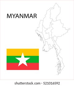 Map and National flag of South Myanmar.