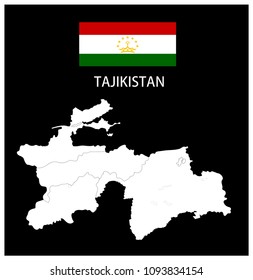 Map and National flag of Tajikistan,Map Of Tajikistan With Flag Isolated On Black Background,Vector Illustration Flag and Map of Tajikistan for continue.