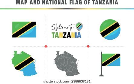 Map and National Flag of Tanzania - Drapeau de la Tanzanie 