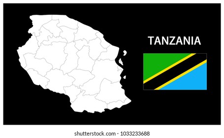 Map and National flag of Tanzania,Map Of Tanzania With Flag Isolated On Black Background,Vector Illustration Flag and Map of Tanzania for continue.