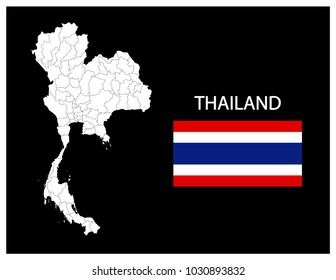 Map and National flag of Thailand,Map Of Thailand With Flag Isolated On Black Background,Vector Illustration Flag and Map of Thailand for continue.