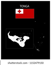 Map and National flag of Tonga,Map Of Tonga With Flag Isolated On Black Background,Vector Illustration Flag and Map of Tonga for continue.