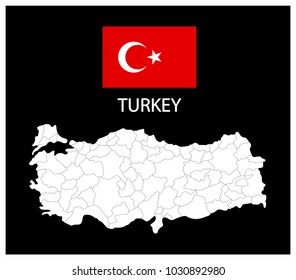 Map and National flag of Turkey,Map Of Turkey With Flag Isolated On Black Background,Vector Illustration Flag and Map of Turkey for continue.