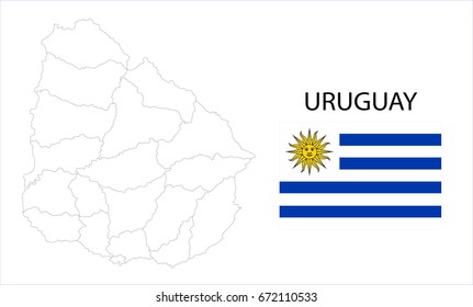 Map and National flag of Uruguay.