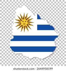 Mapa com a bandeira nacional do Uruguai. Ilustração vetorial
