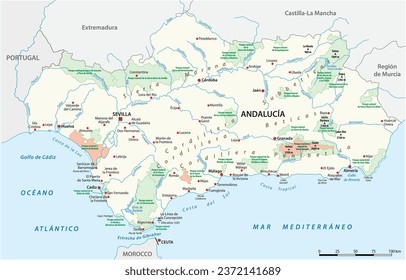 Map of the National and Natural Parks in Andalusia in Spanish language