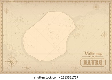Karte von Nauru im alten Stil, braune Grafik im Retro-Fantasiestil.
