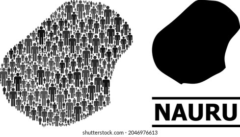 Map of Nauru for social propaganda. Vector population mosaic. Collage map of Nauru composed of population icons. Demographic scheme in dark grey color tints.