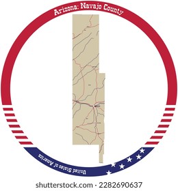 Map of Navajo County in Arizona, USA arranged in a circle.
