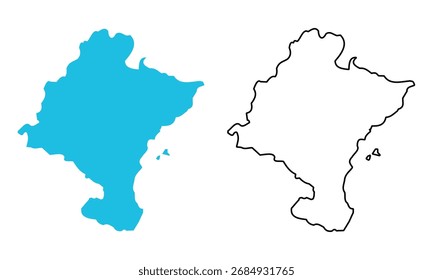 map of Navarre autonomous community of Spain. Map with detailed outlines and blue silhouettes