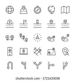 Map and navigation 25 line icons vector