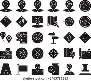 Map and Navigation fill icon set vector design illustration stock
