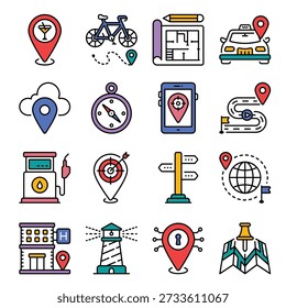 Map and Navigation filled outline Icon Set 02