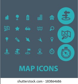 map, navigation flat icons set  for digital web, print, design, mobile phone apps, vector