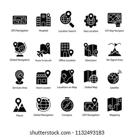 
Map and Navigation Glyph Vectors Set
