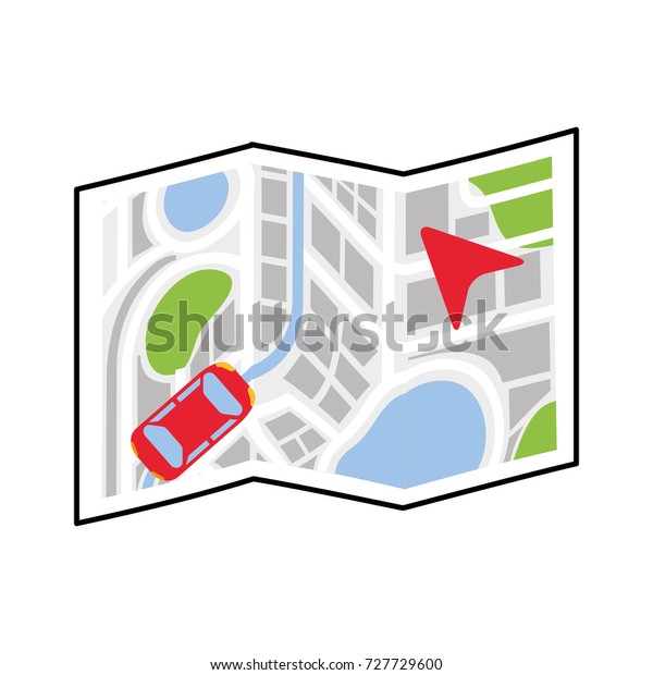 map navigation gps with car arrow pointer\
isolated on white\
background