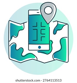 Map Navigation Icon, GPS Location Tracking and Route Planning Visualization for Travel and Direction Guidance, Enabling Accurate Navigation and Real Time Location Awareness