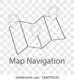 Map navigation icon on transparency background. Flat style vector illustration.