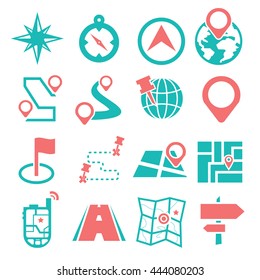 map, navigation icon set