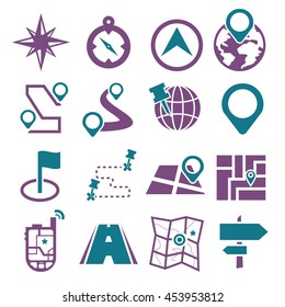 map, navigation icon set